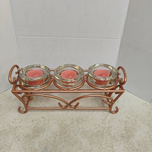 Votive / Tea Light Candle Holder Metal Frame Rose Gold Coloring - Picture 6 of 6